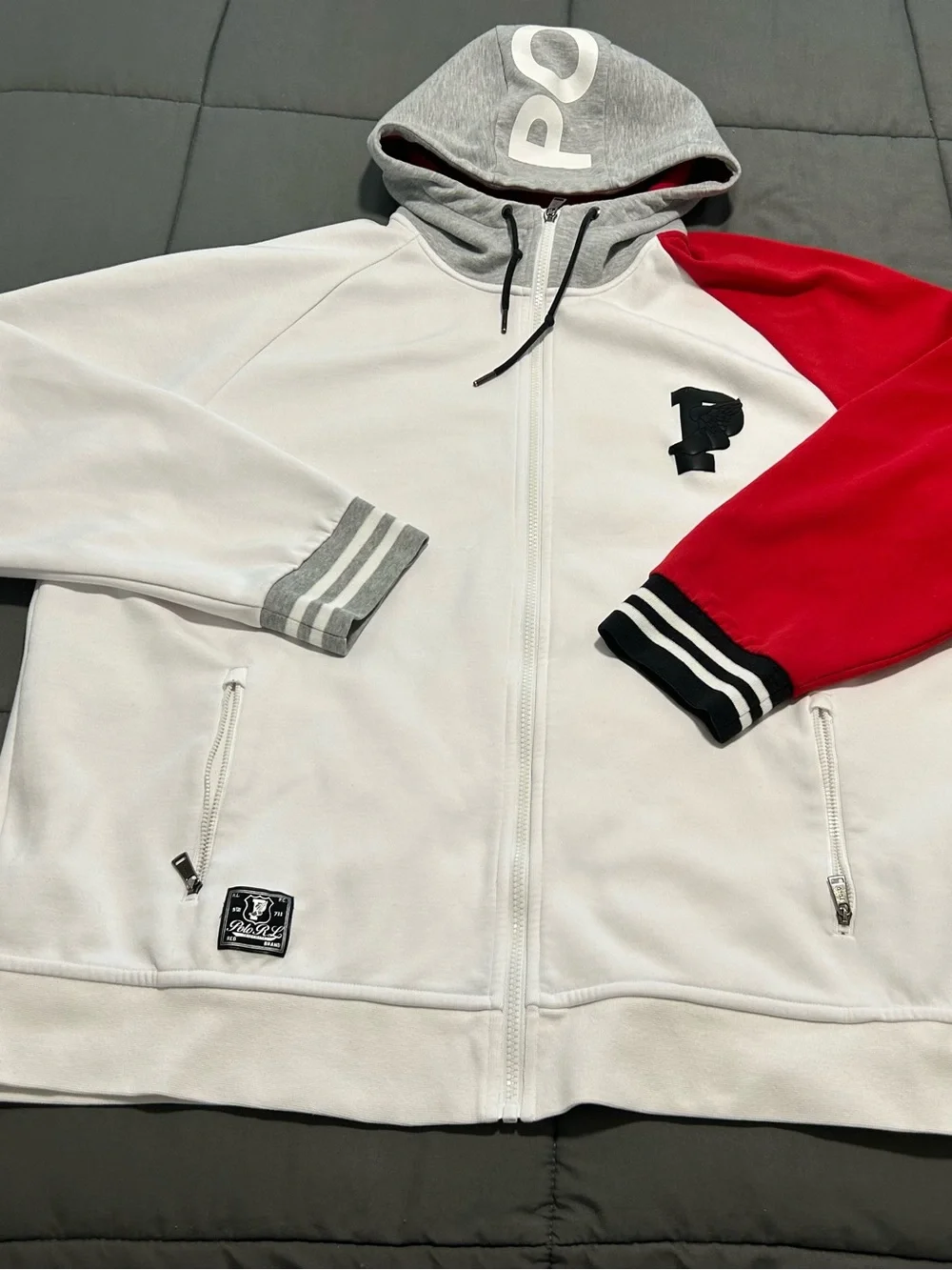 Polo by Ralph Lauren White P Wing Performance full zip Stadium hoodie. Sz XXL